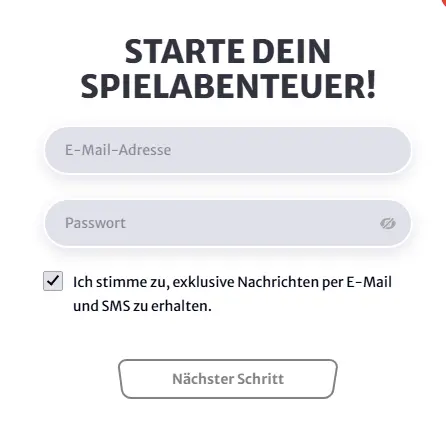 Registrierungsformular – Spielerkonto mit E-Mail-Adresse und Passwort erstellen